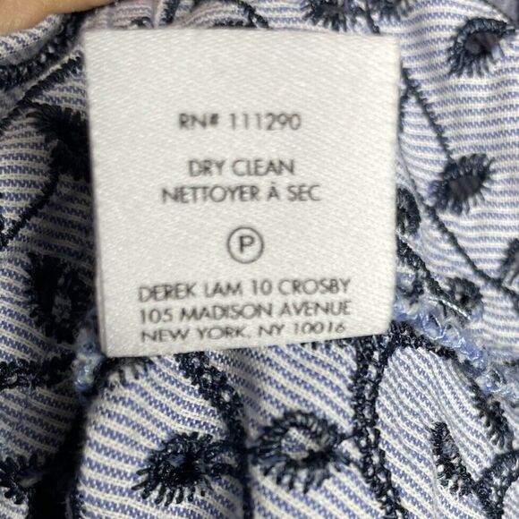 DEREK LAM 10 Crosby Noe Top Womens 6 Blue Embroidered Knot Front Blouse Cotton - Picture 14 of 14